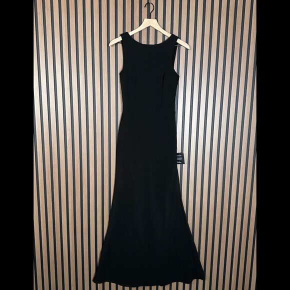 New Lulus Dress Small Womens Black Maxi Trumpet A Line Open Back Jersey Stretch - Picture 1 of 9